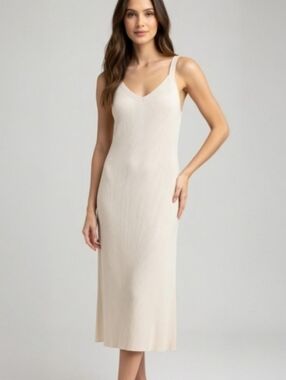 BURU Tank Knit Sweater Midi Dress Ivory S/M Minimalist Quiet Luxury NWT